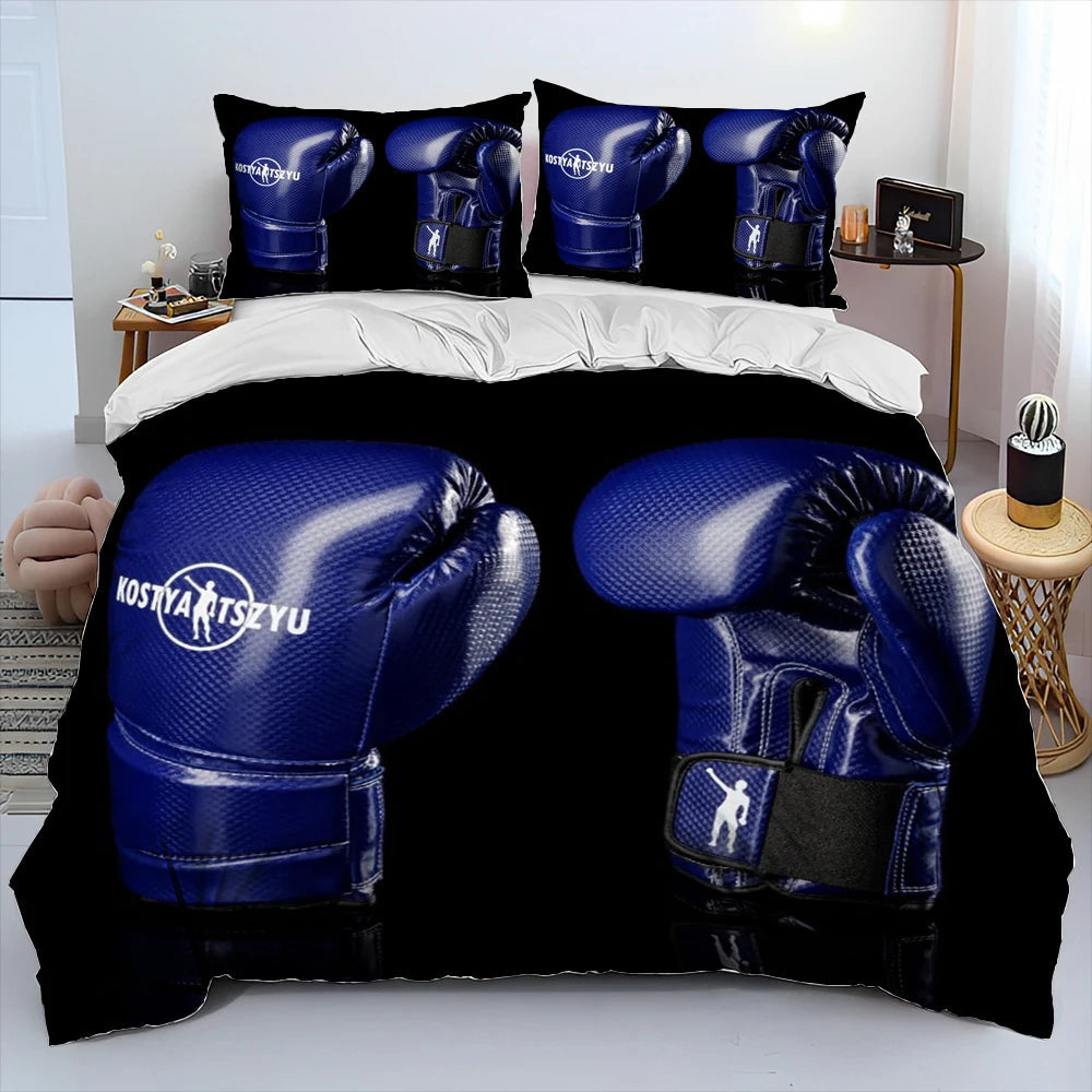 Housse de Couette et Taie d'Oreiller gant de boxe bleu foncé