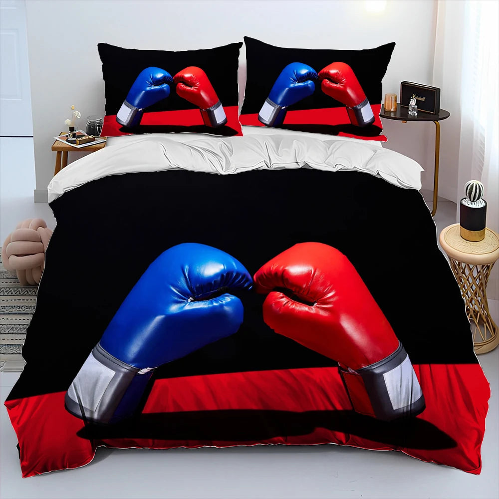 Housse de Couette et Taie d'Oreiller gants de boxe bleu et rouge