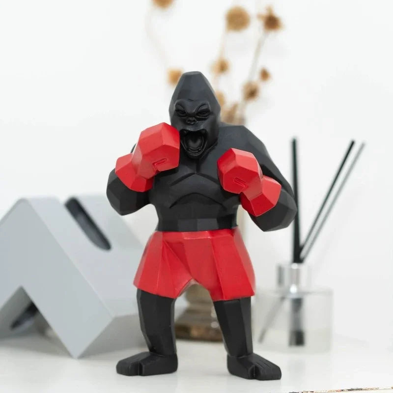 Statue Gorille Boxer noir et rouge