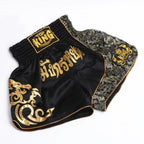 Short de Boxe Thaï Noir Or et Camouflage