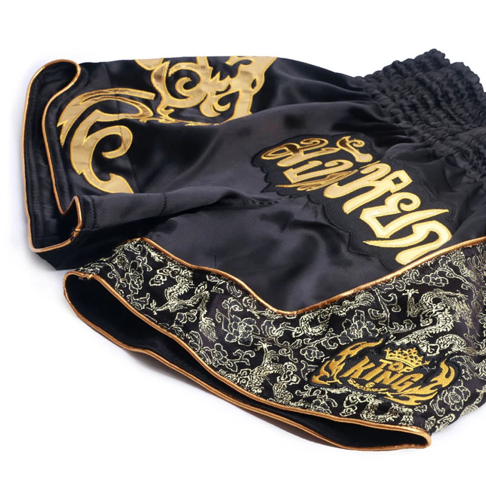 Short de Boxe Thaï Noir Or et Camouflage