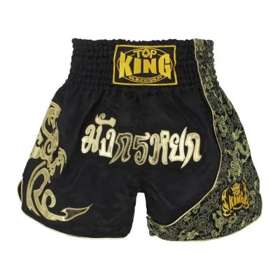 Short de Boxe Thaï Noir Or et Camouflage