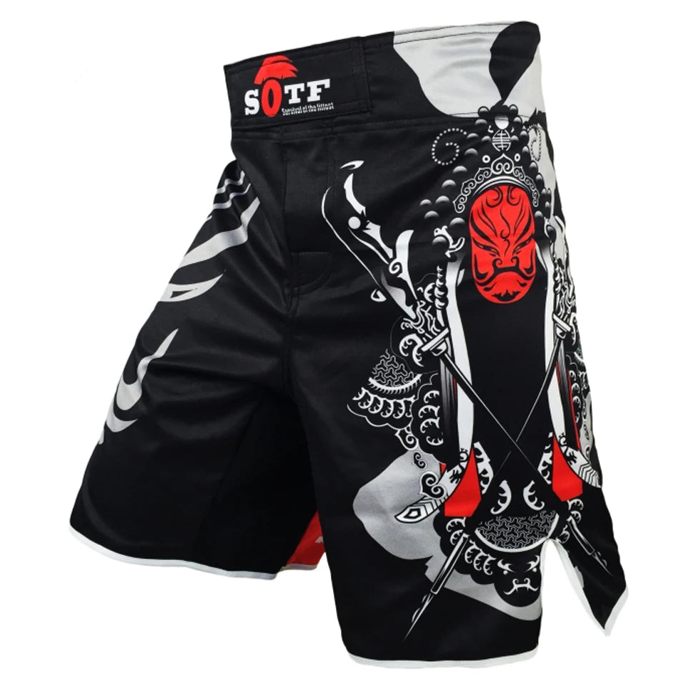 Short de MMA Motif Masque Samouraï Rouge