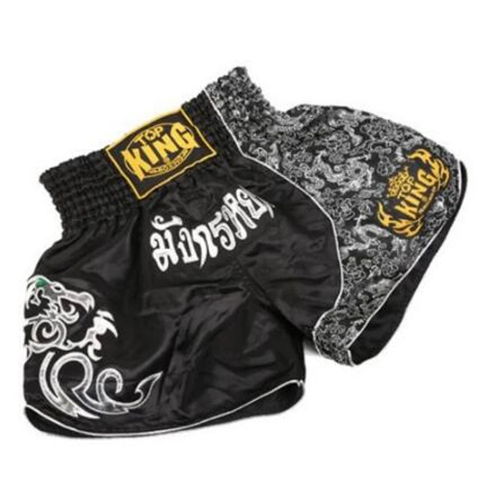 Short de Boxe Thaï Noir Or et Camouflage
