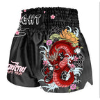 Short Boxe Thai Noir Dragon et Fleurs de Cerisier