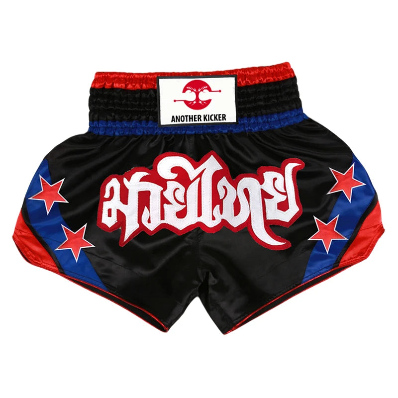 Short de Muay Thaï Noir avec Inscription Thaïlandaise