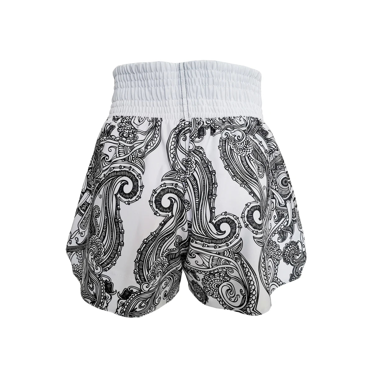 Short de Boxe MMA Kickboxing Motifs Traditionnels Blanc et Noir