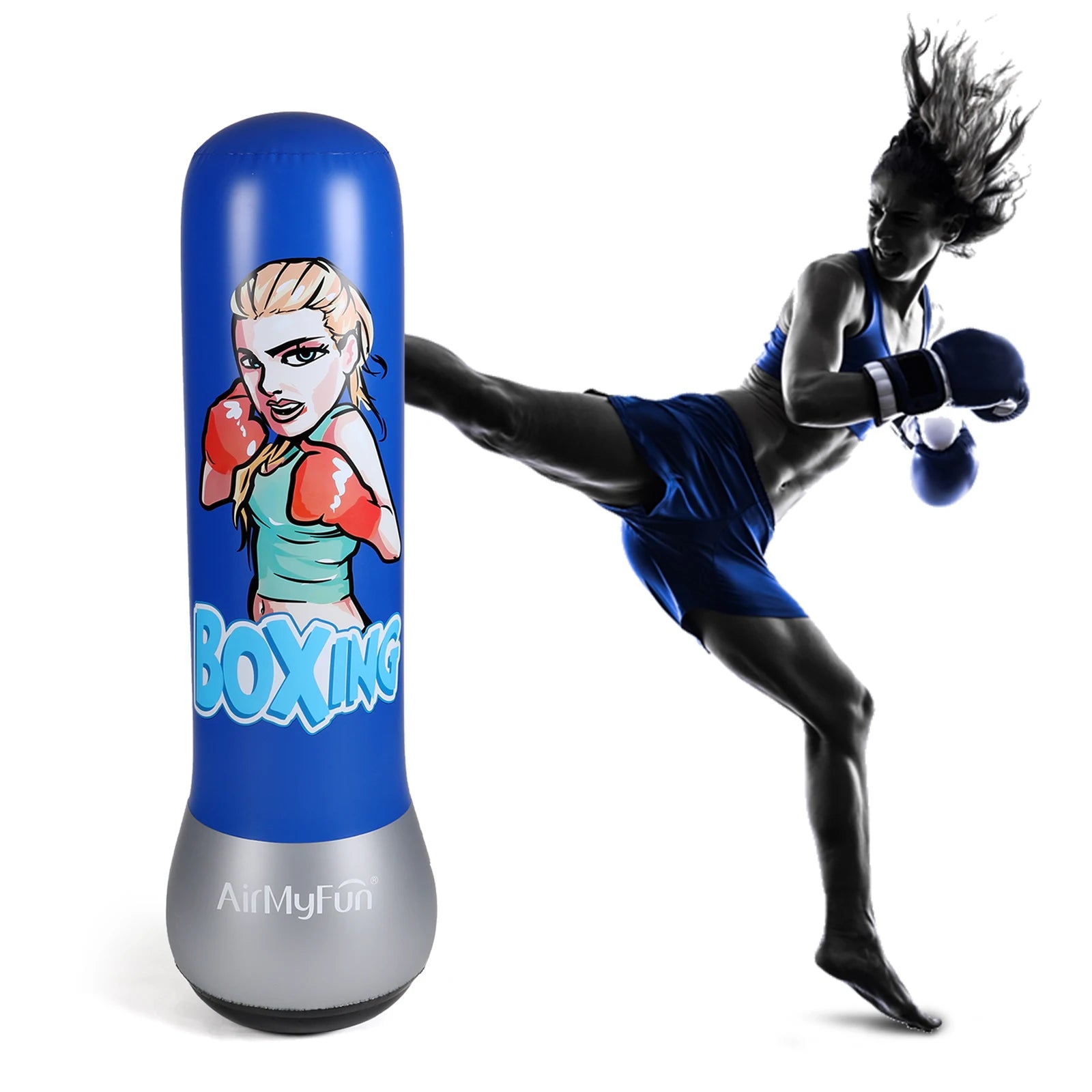 Punching Ball Gonflable Bleu et Gris